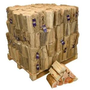 Ecoblaze Kiln Dried Premium Hardwood Firewood Nets on a Pallet