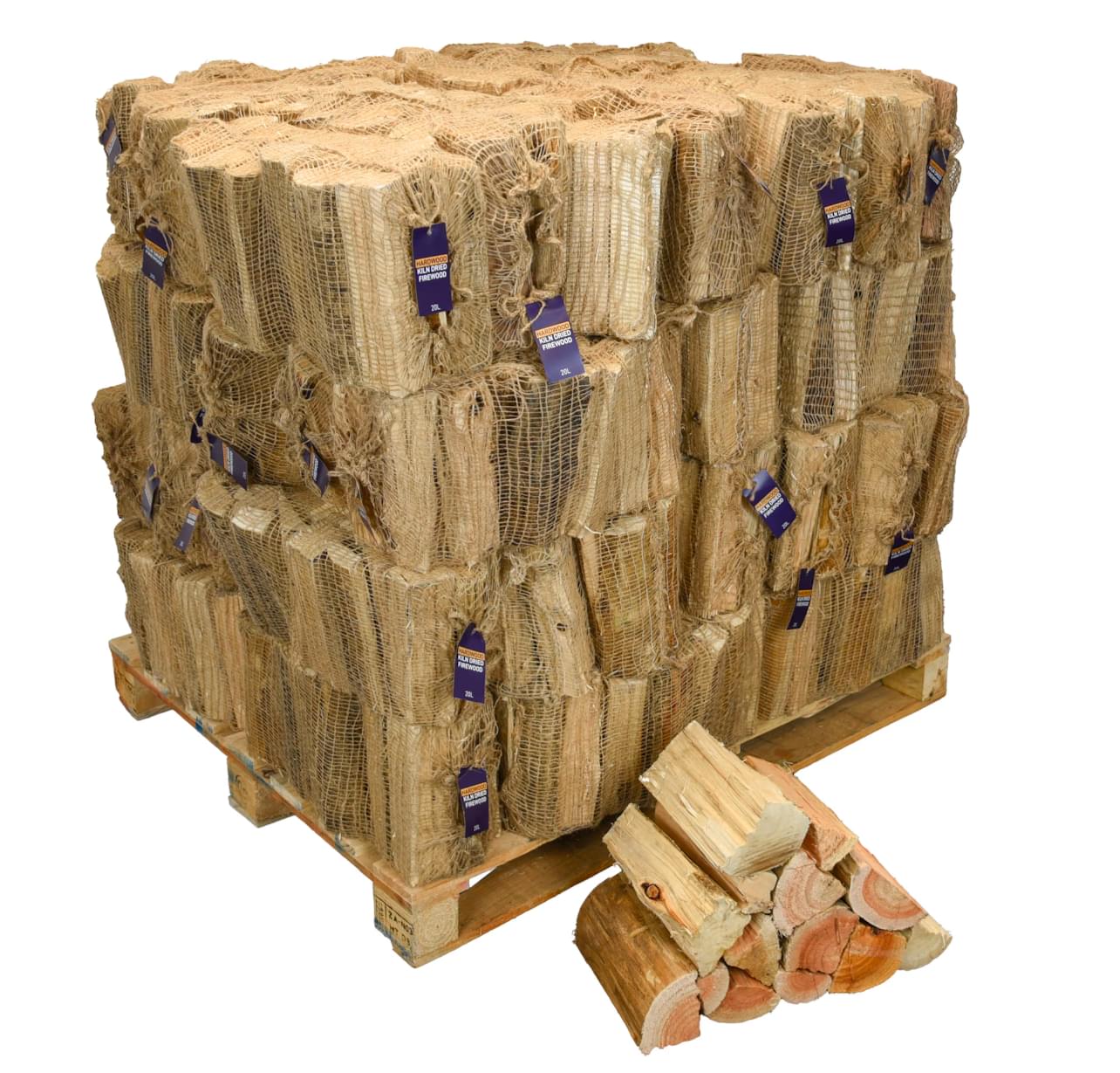 Ecoblaze Kiln Dried Premium Hardwood Firewood Nets on a Pallet